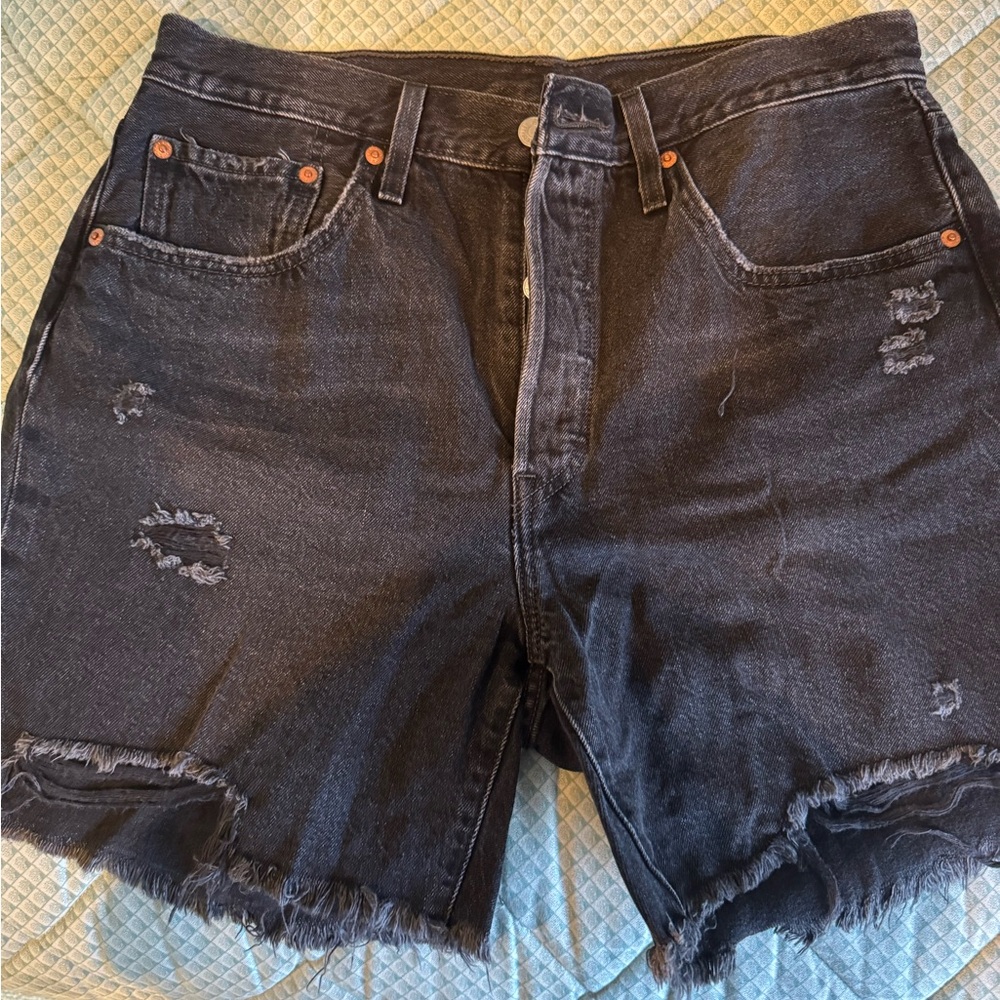 Levi’s  Black Jean Shorts with Frayed Hem